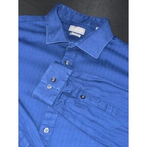 Michael Kors Mens XL Slim Fit Herringbone Button Down Shirt Royal Blue Cotton